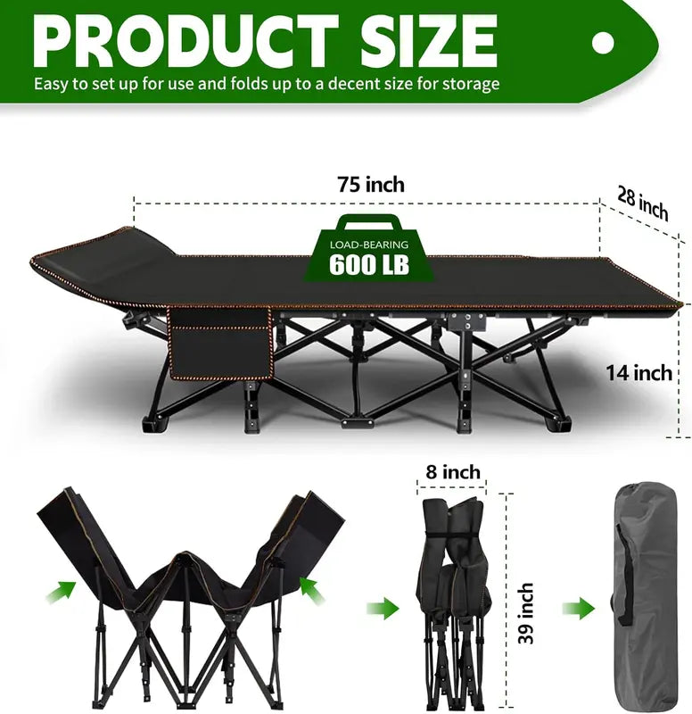 DealsForYouDays XL Camping Cot with Thick Pad – Oversized, Portable Folding Bed, 900LBS Max Load, Heavy-Duty Double-Layer Oxford w/ Carry Bag