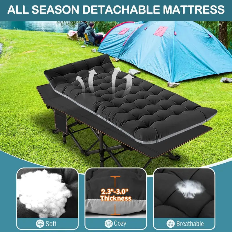 DealsForYouDays XL Camping Cot with Thick Pad – Oversized, Portable Folding Bed, 900LBS Max Load, Heavy-Duty Double-Layer Oxford w/ Carry Bag