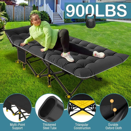 DealsForYouDays XL Camping Cot with Thick Pad – Oversized, Portable Folding Bed, 900LBS Max Load, Heavy-Duty Double-Layer Oxford w/ Carry Bag