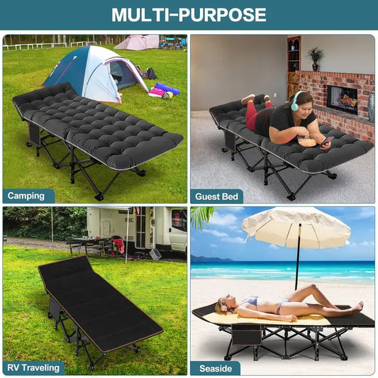 DealsForYouDays XL Camping Cot with Thick Pad – Oversized, Portable Folding Bed, 900LBS Max Load, Heavy-Duty Double-Layer Oxford w/ Carry Bag